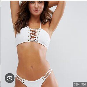 Blue Life white Jacquard bikini set (size medium top and bottom)